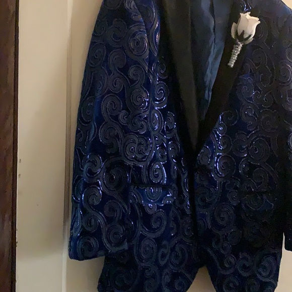 Royal blue grooms tuxedo jacket outlines with black size 48 r - Picture 2 of 2